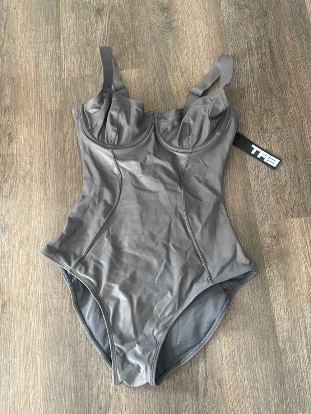 Gray One-Piece Built-In Cups TA3 corset swimsuit pewter lifty medium long